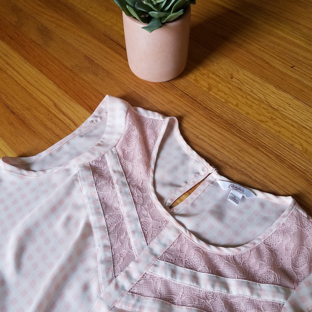 Candies Blush Gingham Lace Cap Sleeve